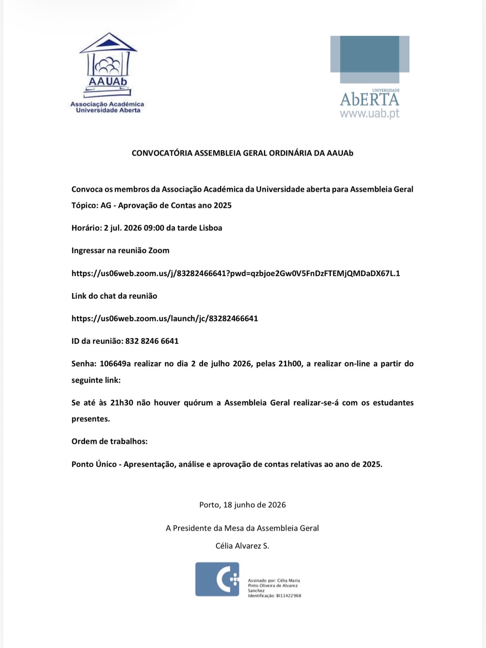 AG - Aprovação de Contas ano 2025