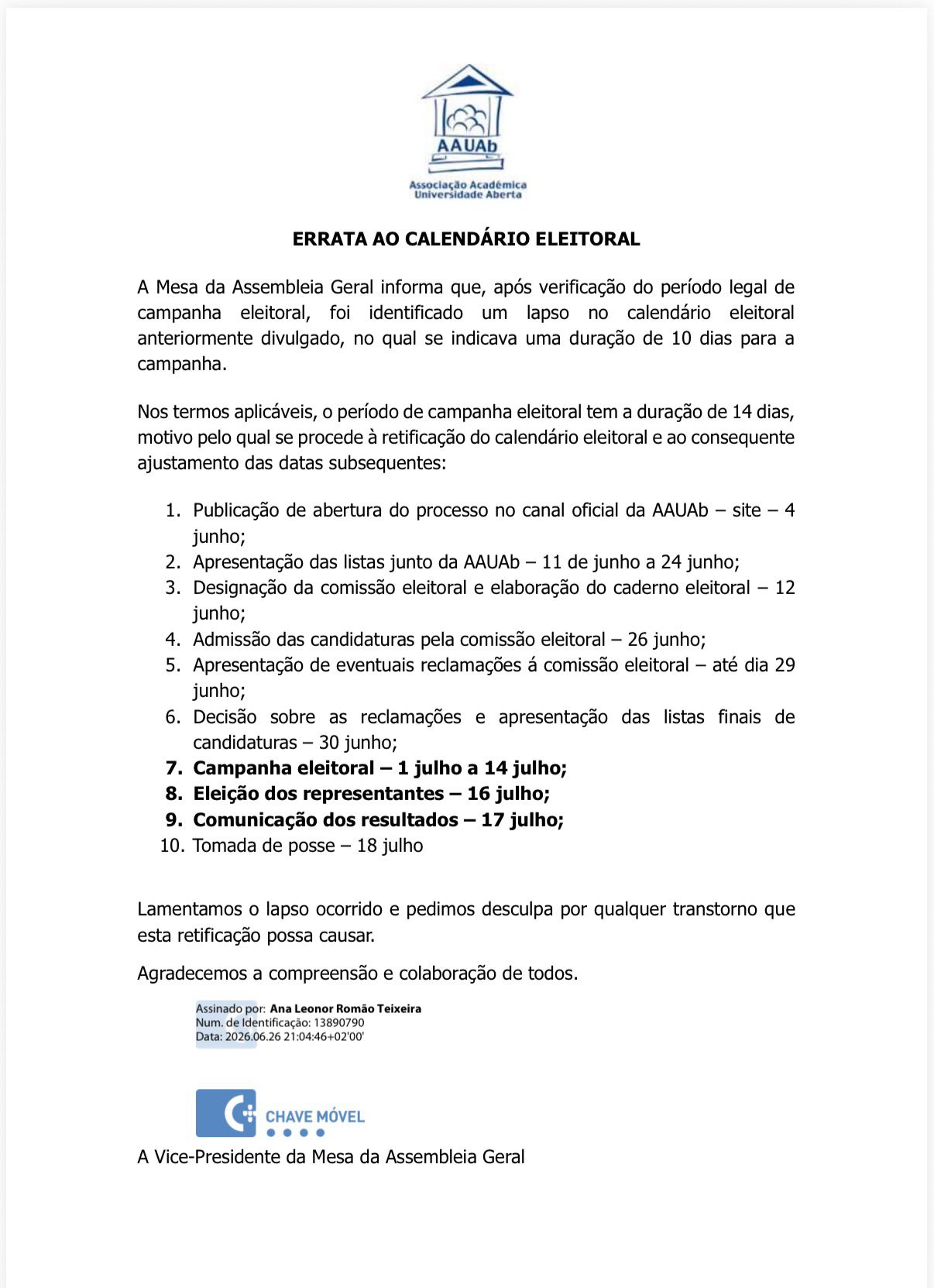 Eleições dos Órgãos Sociais