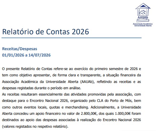Relatório de Contas 2026